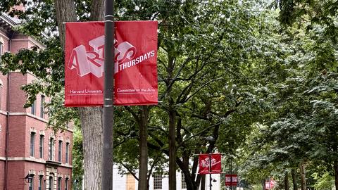 ArtsThursdays banners in Harvard Yard